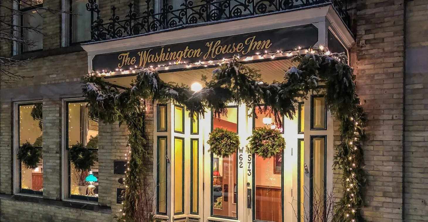 Washington House Inn exterior on a Wisconsin Christmas getaway