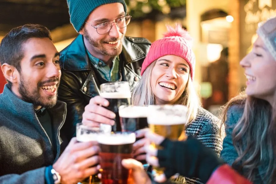 friends drinking beer at the Cedarburg winter festival