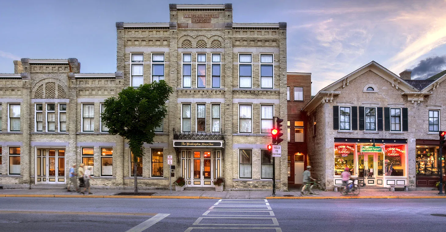 downtown cedarburg in the evening near our wisconsin b&b