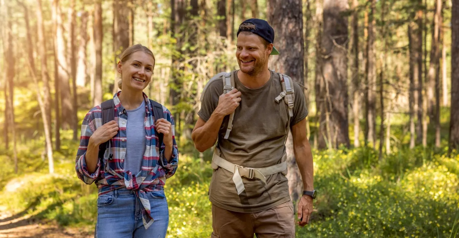 a couple hiking together on a romantic getaway near Chicago