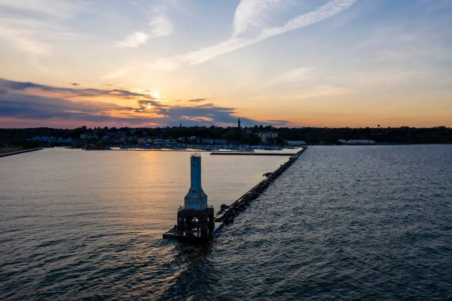 Port Washington Breakwater Light on a summers day