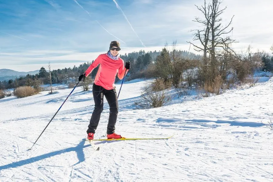 Cross country skier on a nature trail