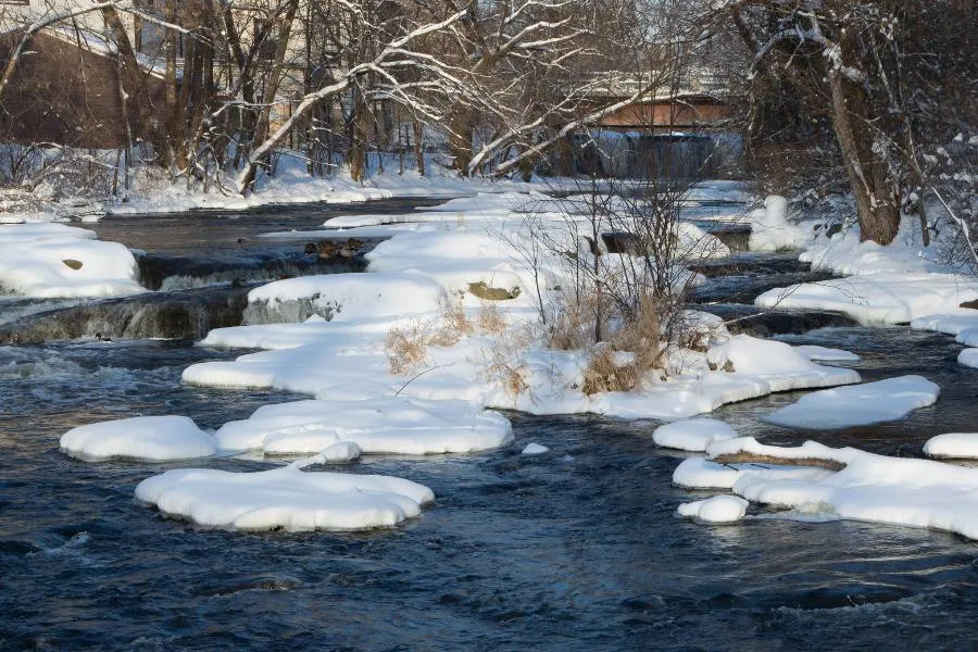 Cedar Creek in winter in Cedarburg