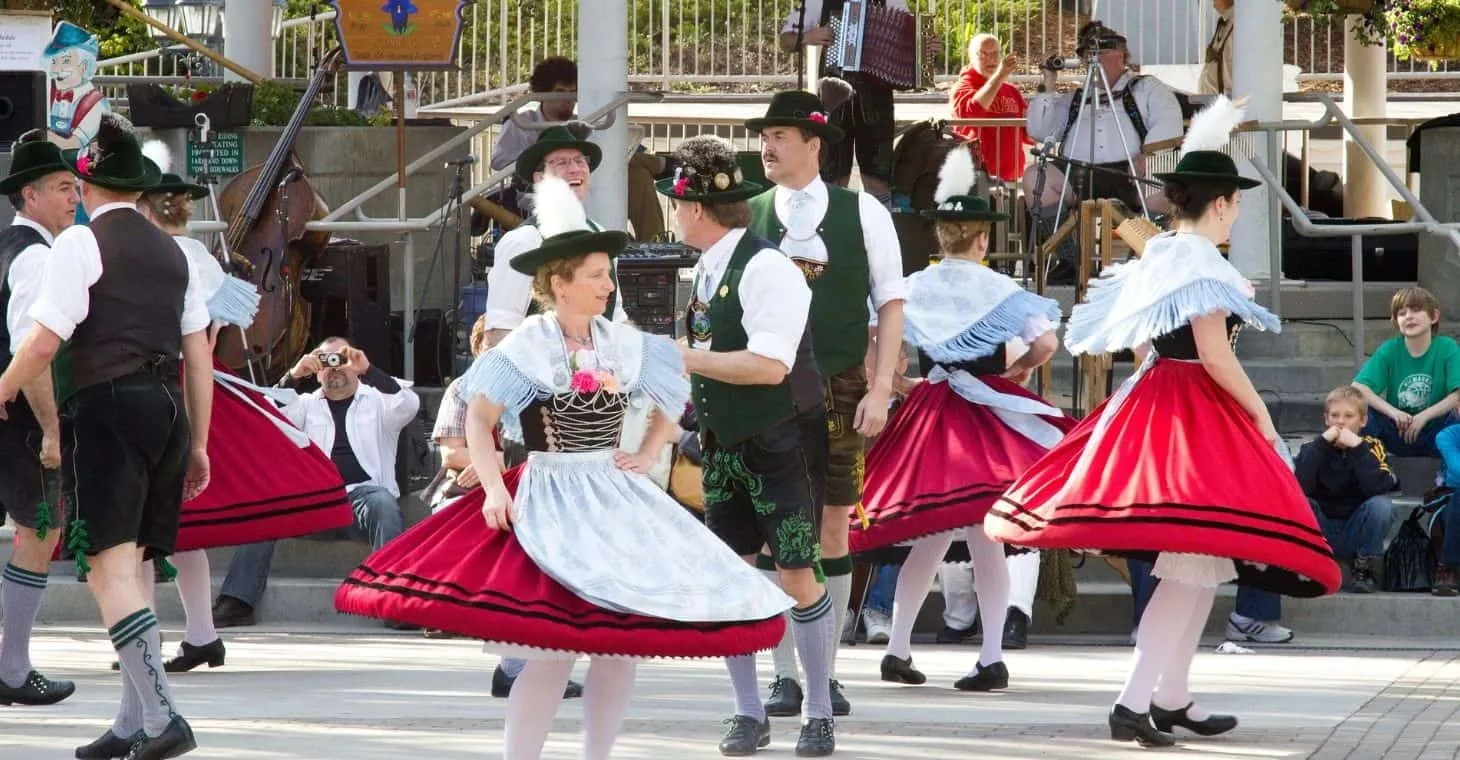 Traditional German dancers performing folk dances at a festival near Freistadt, WI