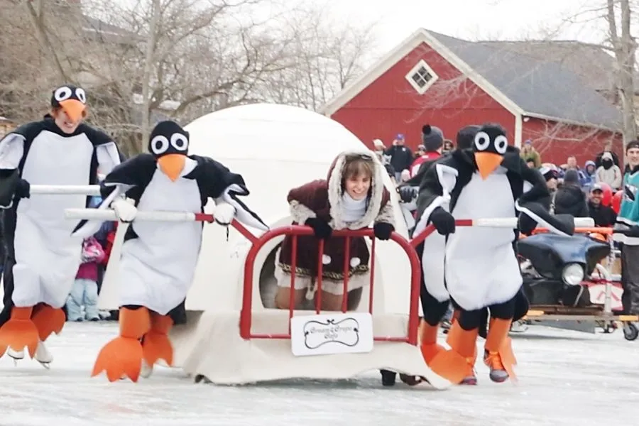 Winter Sledding Float at Cedarburg Christmas Parade